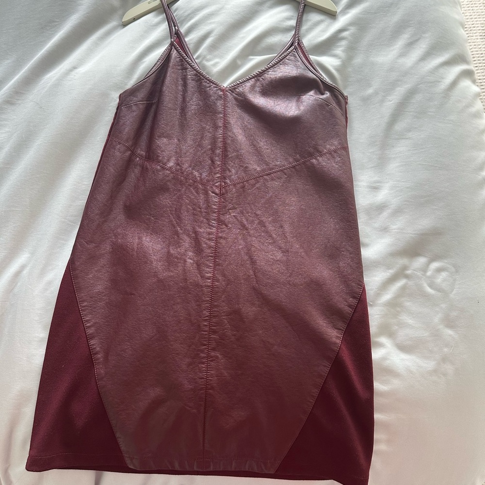 Faux leather burgundy mini dress! So cute with fall boots or wedges!